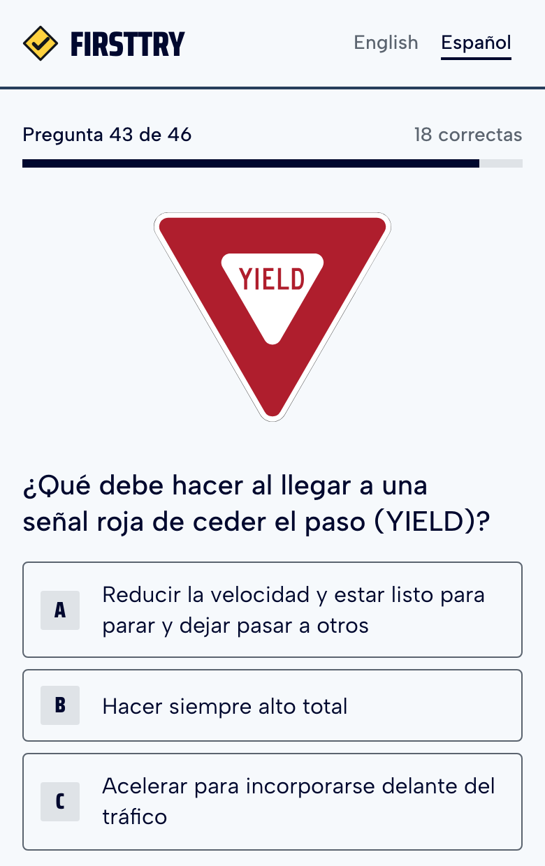 A FirstTry question in Spanish, with the English and Español switch at the top